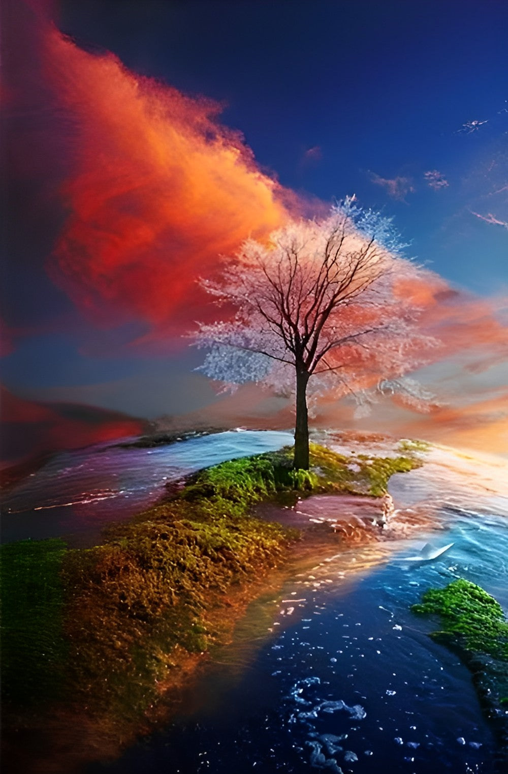 Petite île et Arbre Broderie Diamant