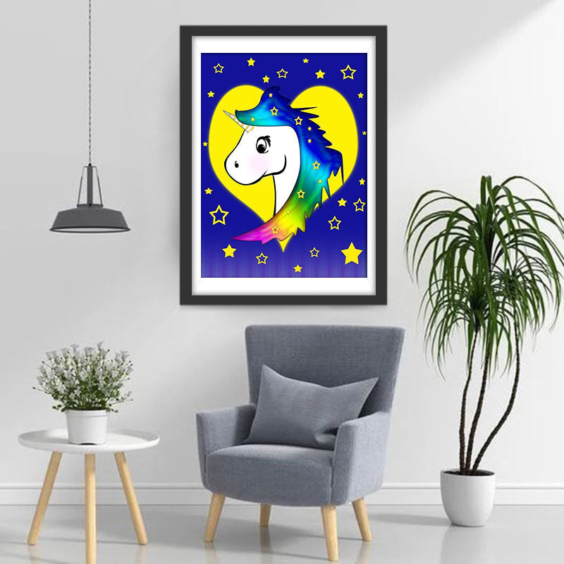 Petite Licorne et la Lune en Forme de Coeur Broderie Diamant