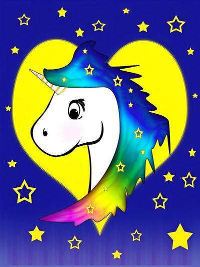 Petite Licorne et la Lune en Forme de Coeur Broderie Diamant