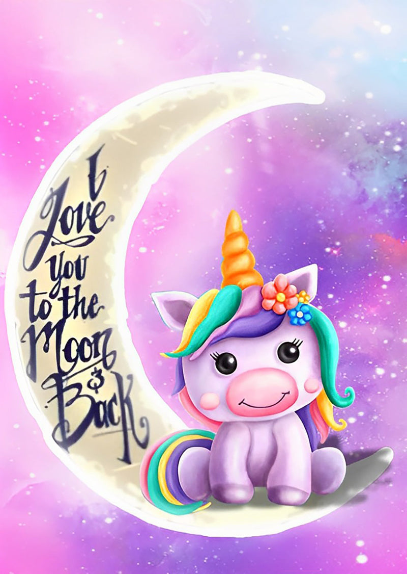 Petite Licorne sur la Lune Cartoon Broderie Diamant