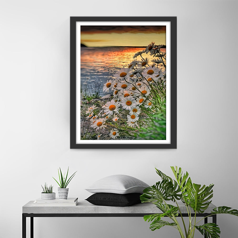 Petits Chrysanthèmes Blancs Broderie Diamant