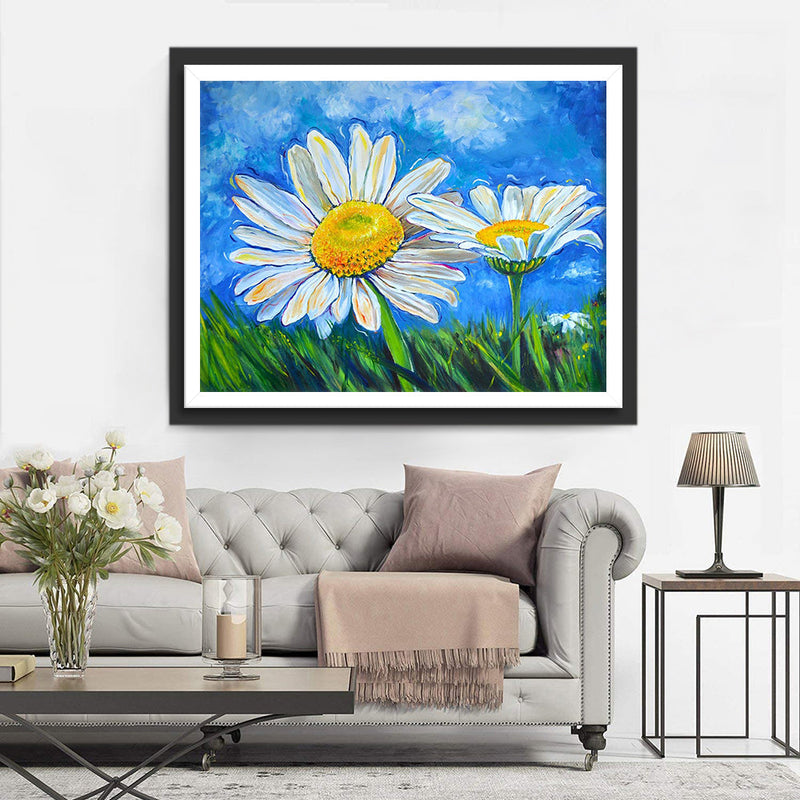 Petits Chrysanthèmes Blancs et le Ciel Beau Broderie Diamant