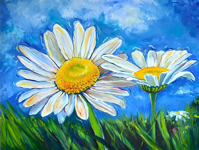 Petits Chrysanthèmes Blancs et le Ciel Beau Broderie Diamant