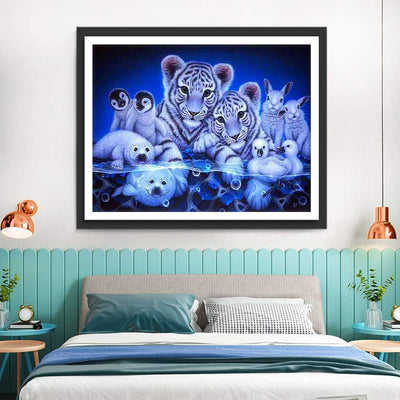 Petits Tigres Blancs et des Autres Animaux Blancs Broderie Diamant