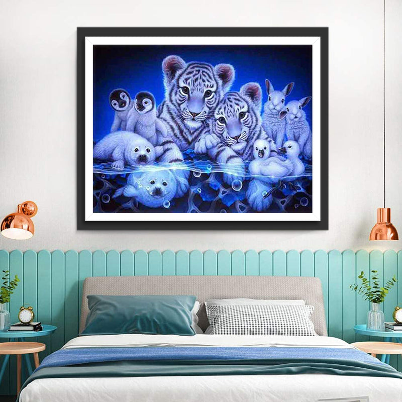 Petits Tigres Blancs et des Autres Animaux Blancs Broderie Diamant