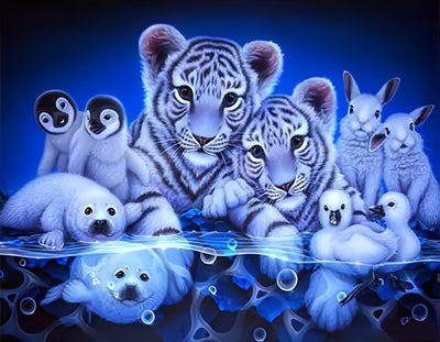 Petits Tigres Blancs et des Autres Animaux Blancs Broderie Diamant