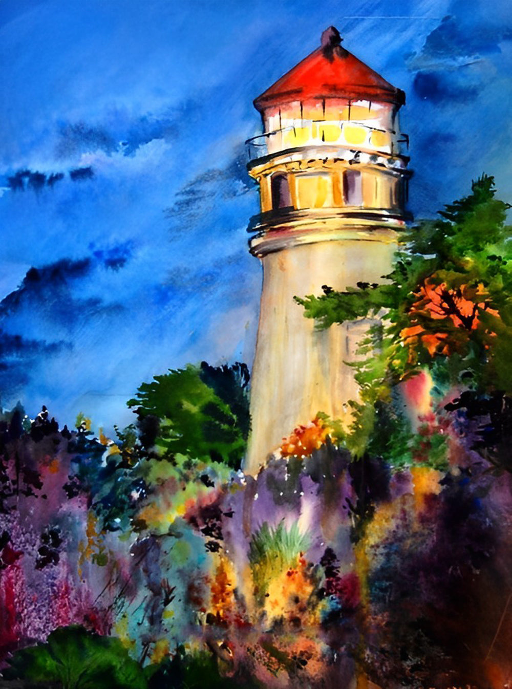 Phare et Fleurs Broderie Diamant