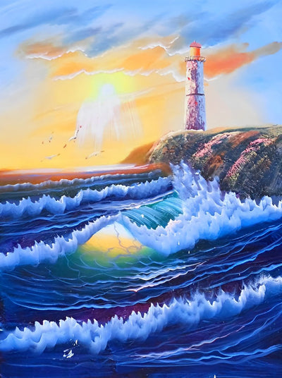 Phare et Vagues Broderie Diamant