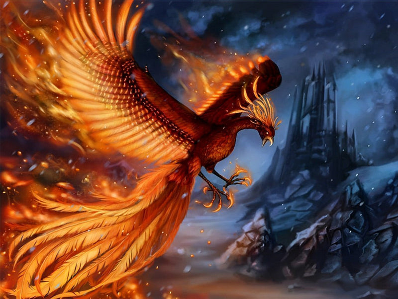 Phénix du Feu et le Château Broderie Diamant