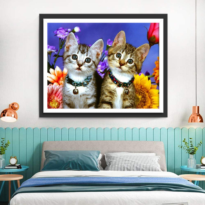 Photo de Groupe de Deux Chatons à la Tête Inclinée Broderie Diamant