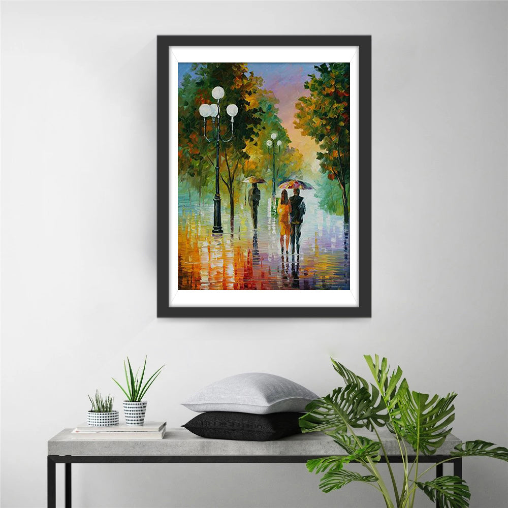 Piétons avec des Parapluies Broderie Diamant