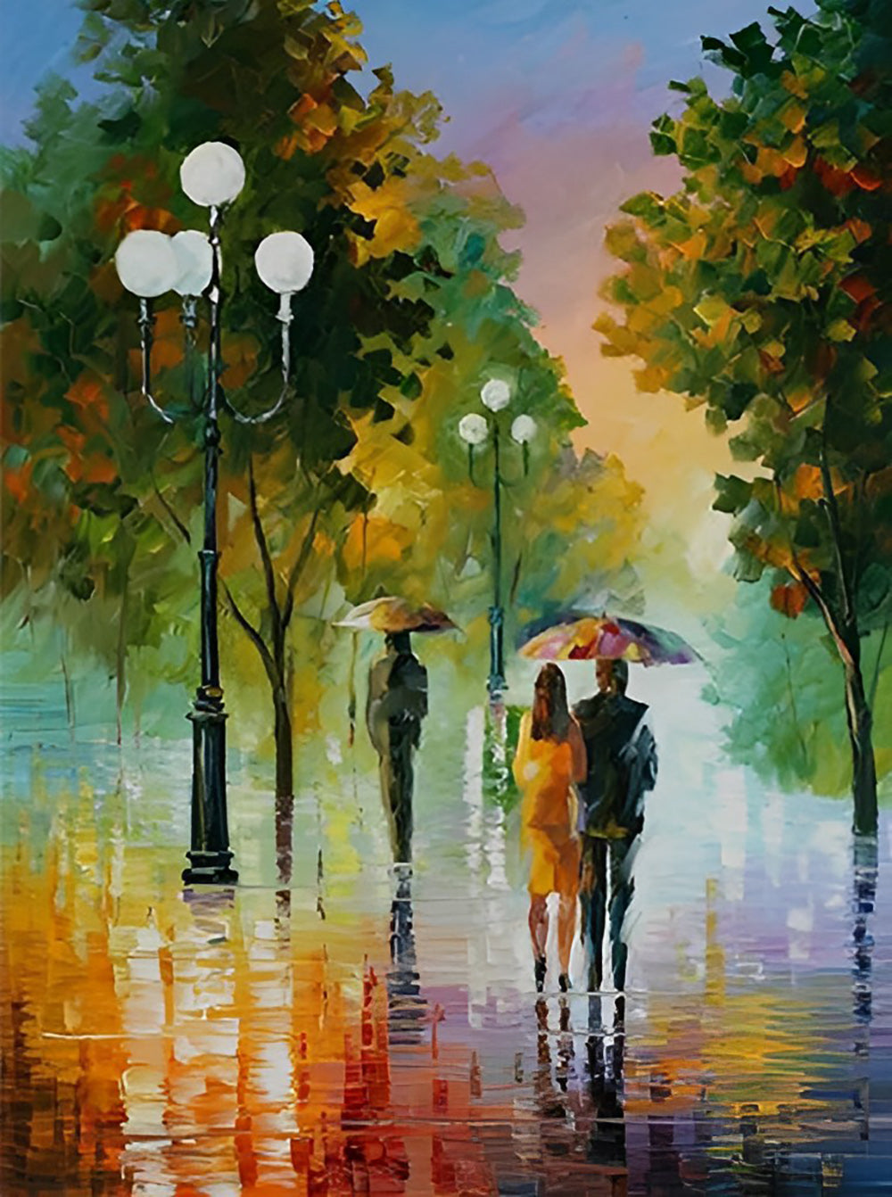 Piétons avec des Parapluies Broderie Diamant