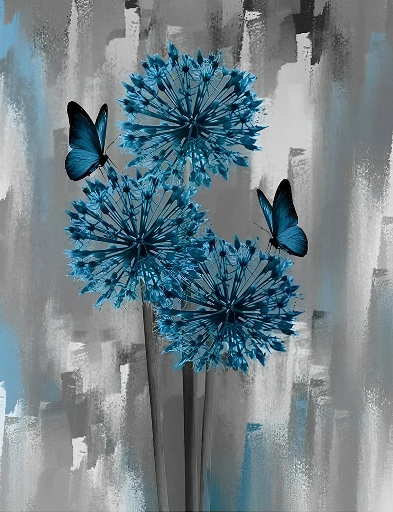 Pissenlits et Papillons Bleus Broderie Diamant