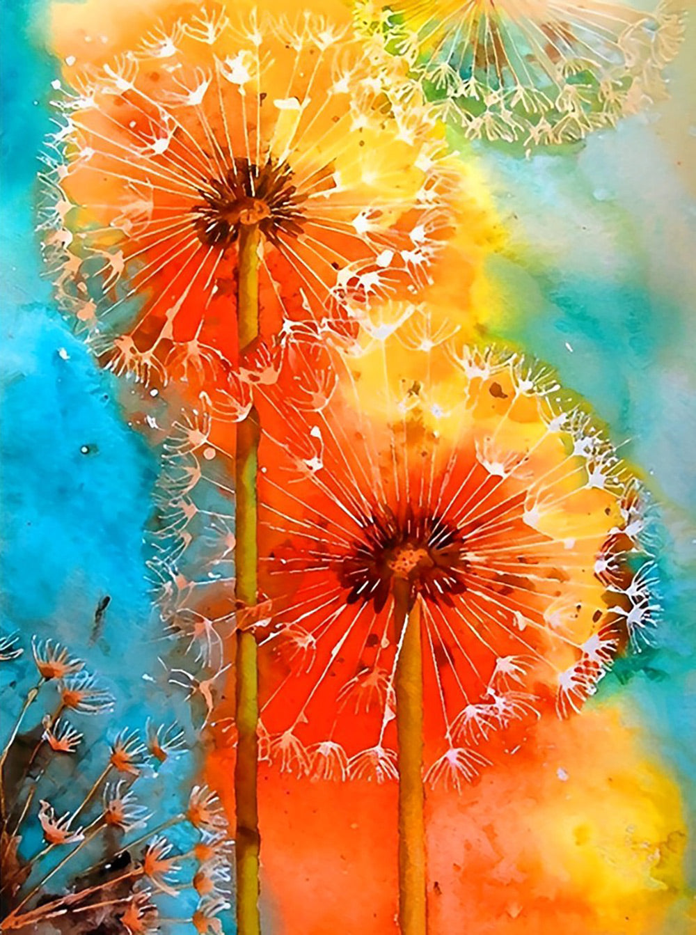 Pissenlits Oranges Broderie Diamant