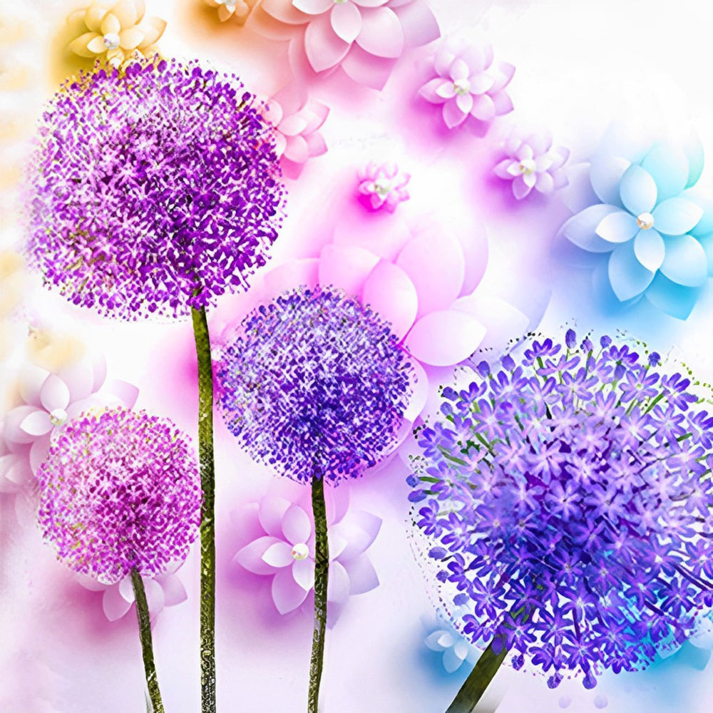 Pissenlits Violets et Roses Broderie Diamant