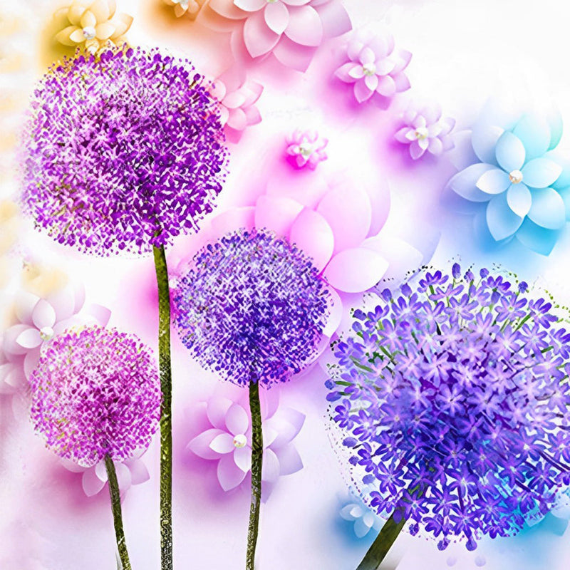 Pissenlits Violets et Roses Broderie Diamant
