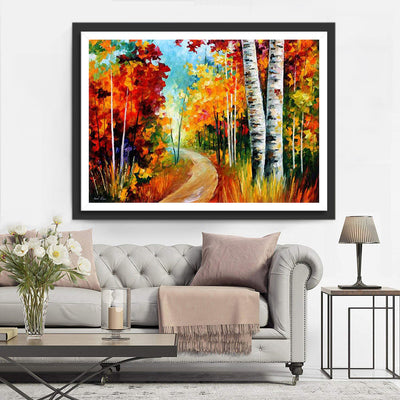 Piste dans la Forêt d'Automne Broderie Diamant
