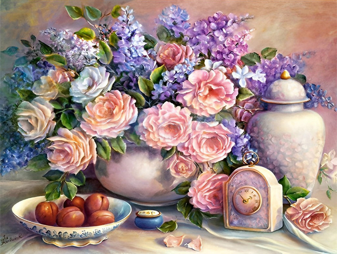 Pivoine Colorées et Lilas Broderie Diamant