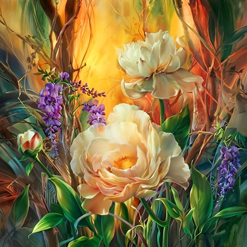 Pivoines Blanches Enormes Broderie Diamant