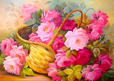 Pivoines dans un Panier Broderie Diamant