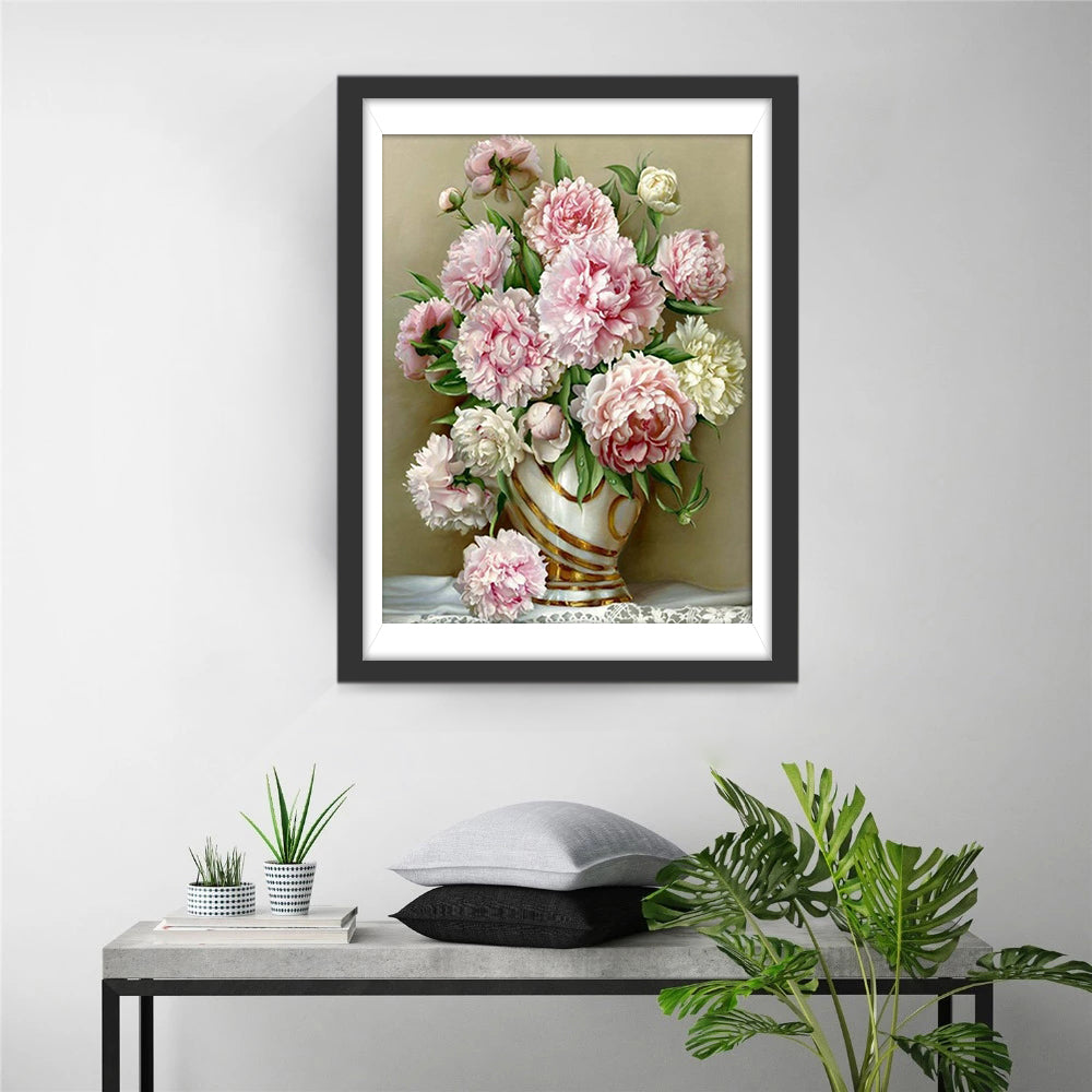 Pivoines en Pleine Floraison Broderie Diamant
