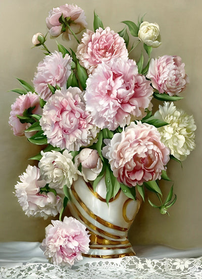 Pivoines en Pleine Floraison Broderie Diamant