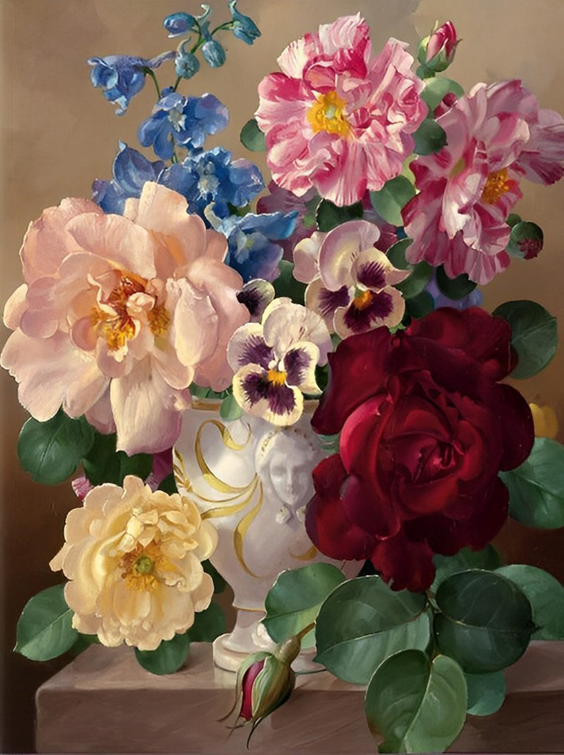 Pivoines et Pensées Fleur Broderie Diamant