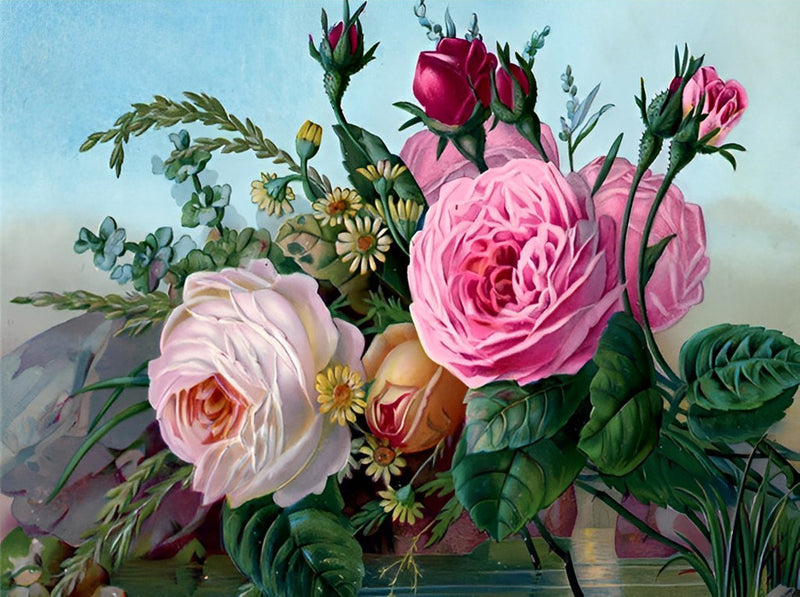 Pivoines et Roses Broderie Diamant