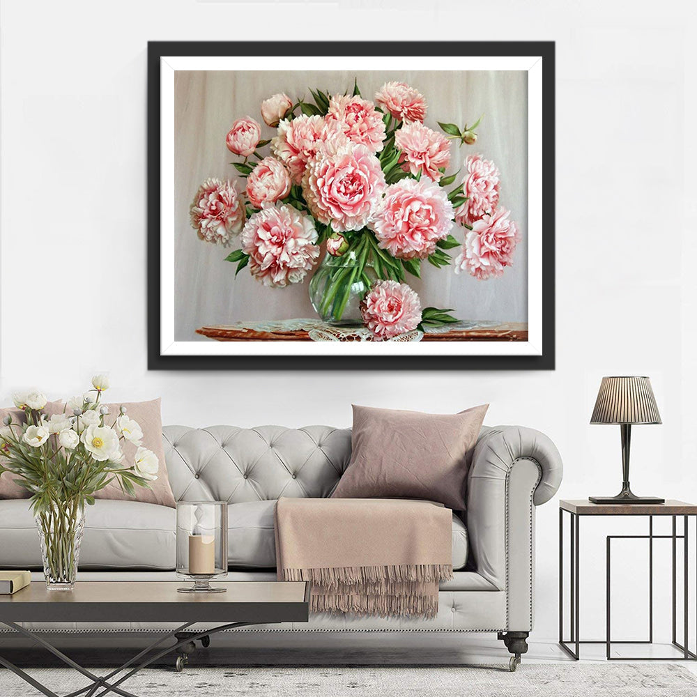 Pivoines Roses Claires Broderie Diamant