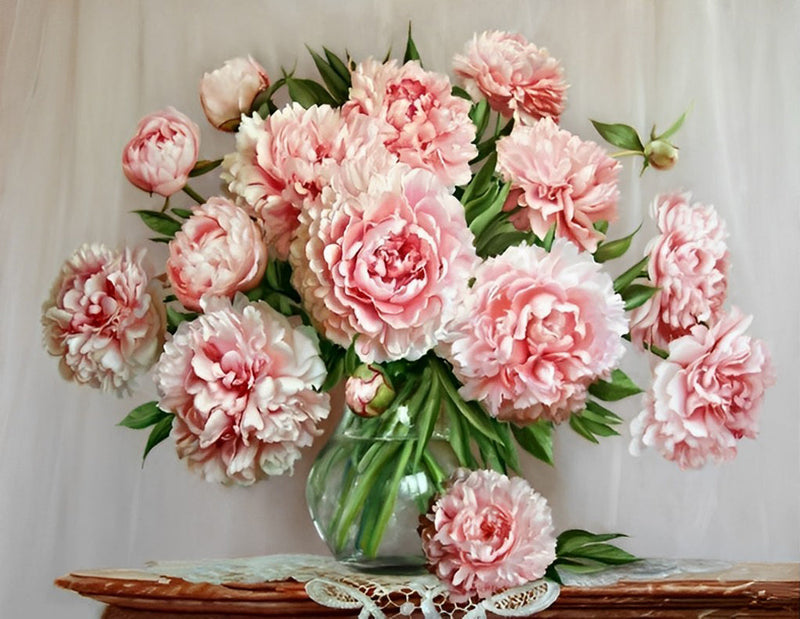 Pivoines Roses Claires Broderie Diamant