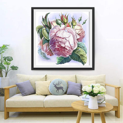 Pivoines Roses Clairs Broderie Diamant