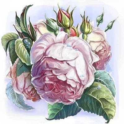 Pivoines Roses Clairs Broderie Diamant