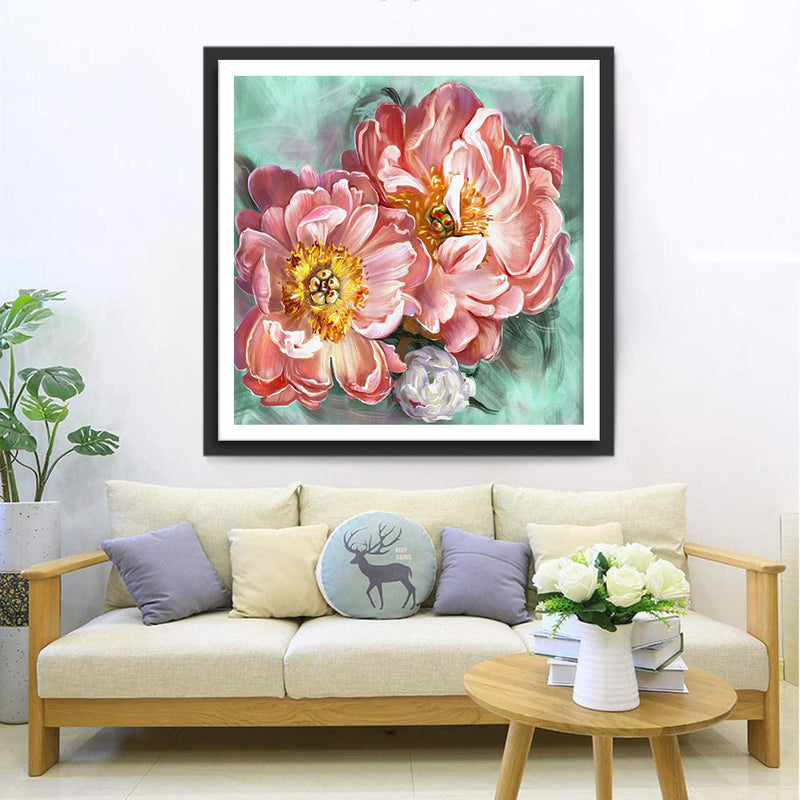 Pivoines Roses Enormes Broderie Diamant