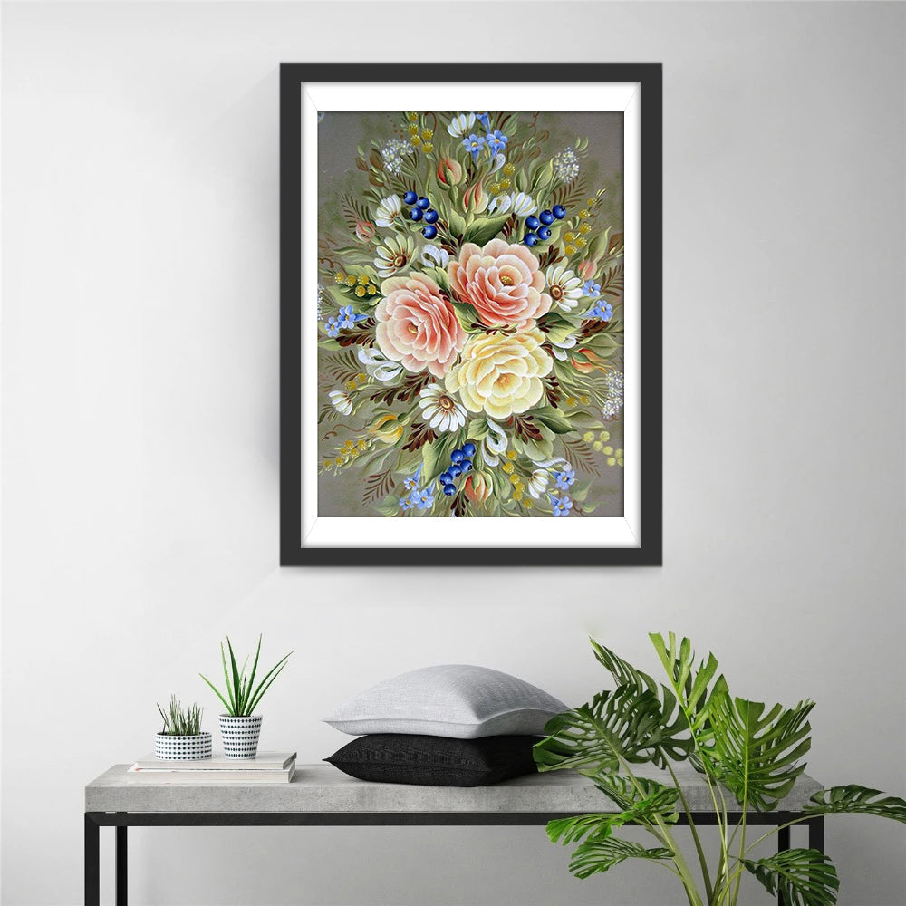 Pivoines Roses et Blanche Broderie Diamant