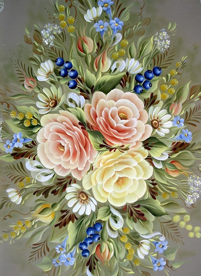 Pivoines Roses et Blanche Broderie Diamant