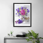 Pivoines Roses et Fleurs Violettes Broderie Diamant