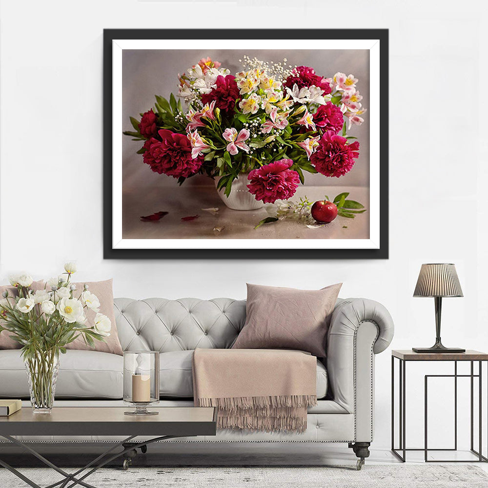 Pivoines Rouges et Beaux Lis Broderie Diamant