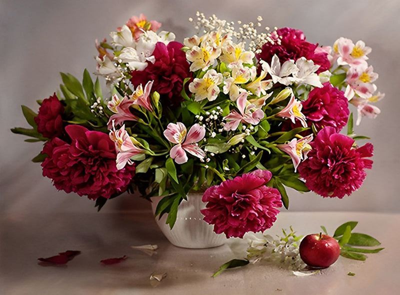 Pivoines Rouges et Beaux Lis Broderie Diamant