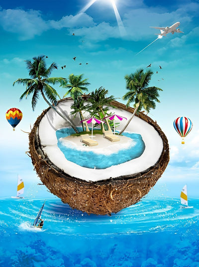 Plage dans un Coco Broderie Diamant