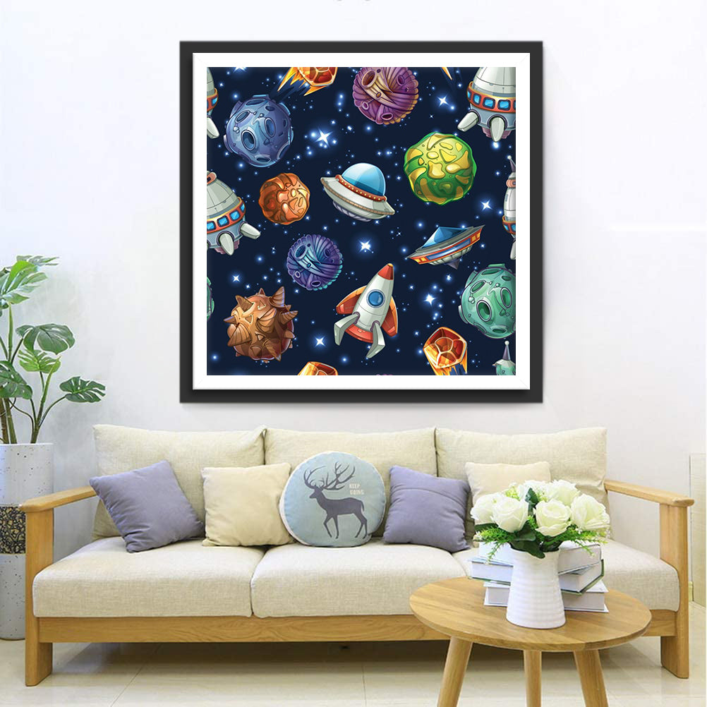 Planètes et Vaisseaux Spatiaux Broderie Diamant