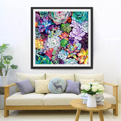 Plante Grasses Multicolores Broderie Diamant