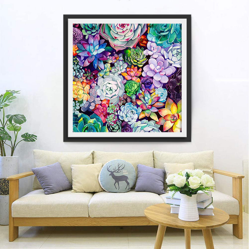 Plante Grasses Multicolores Broderie Diamant