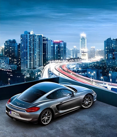 Porsche Cayman et la Ville Moderne Broderie Diamant