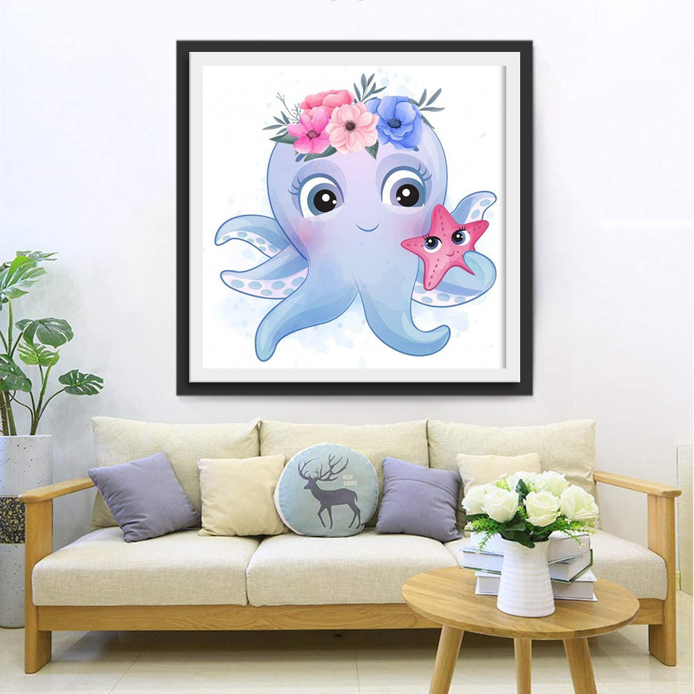 Poulpe en Dessin Animé Broderie Diamant
