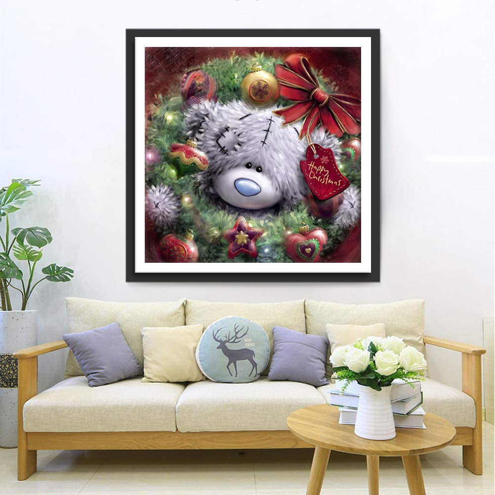 Poupée d'Ours et Couronne de Noël Broderie Diamant