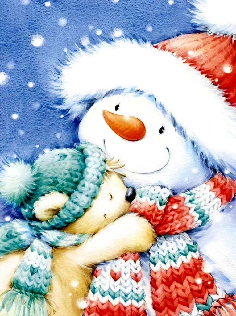 Poupée d'Ours et Bonhomme de Neige Broderie Diamant