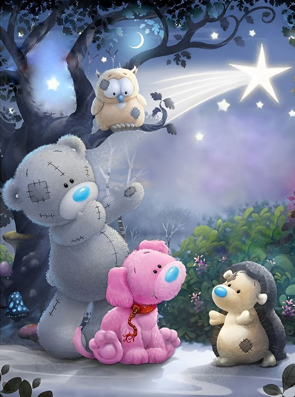 Poupée d'Ours et Ses Amis dans la Forêt Broderie Diamant