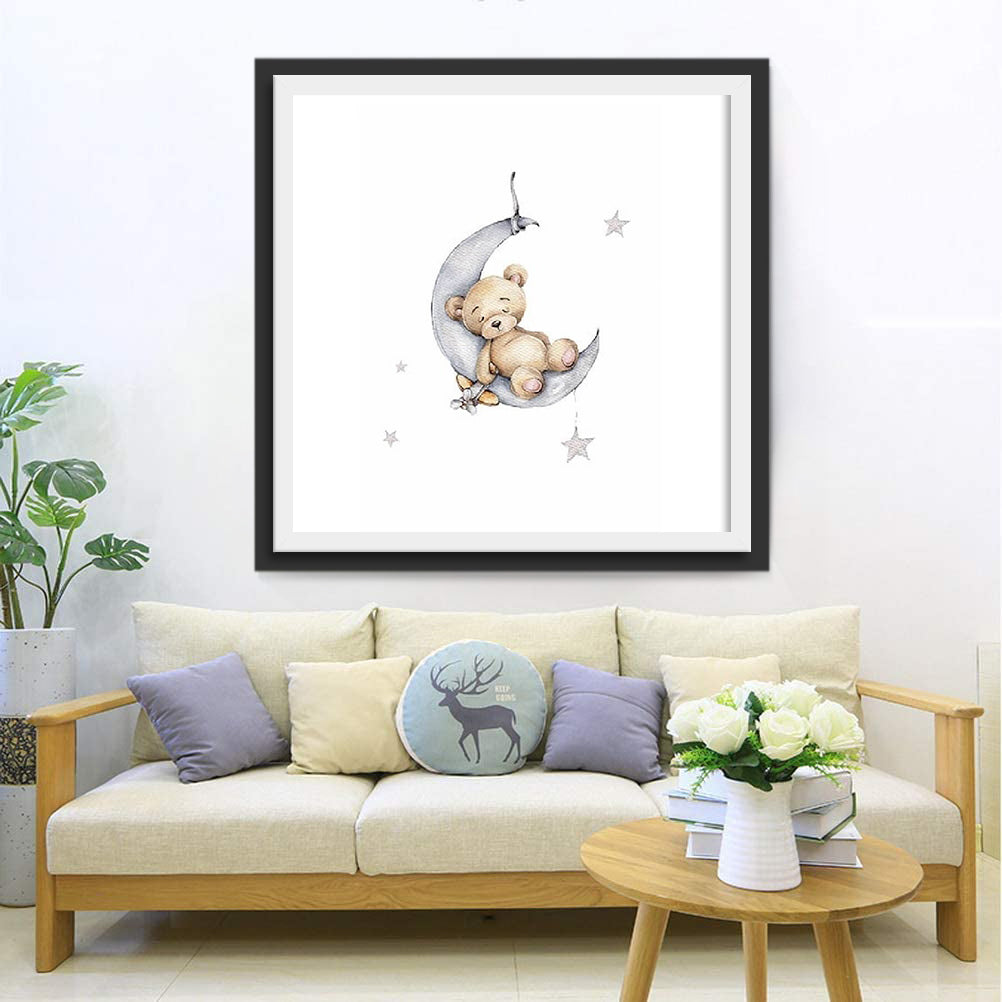 Poupée Ours Couchant sur la Lune Broderie Diamant