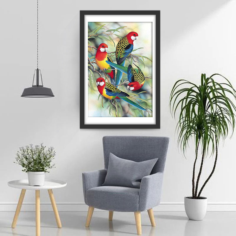 Quatre Perroquets avec des Motifs Etranges Broderie Diamant