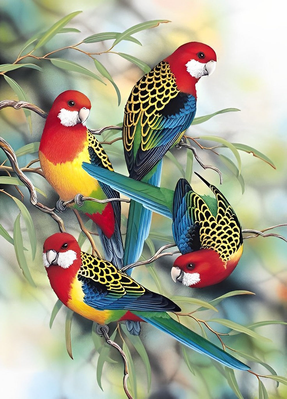 Quatre Perroquets avec des Motifs Etranges Broderie Diamant